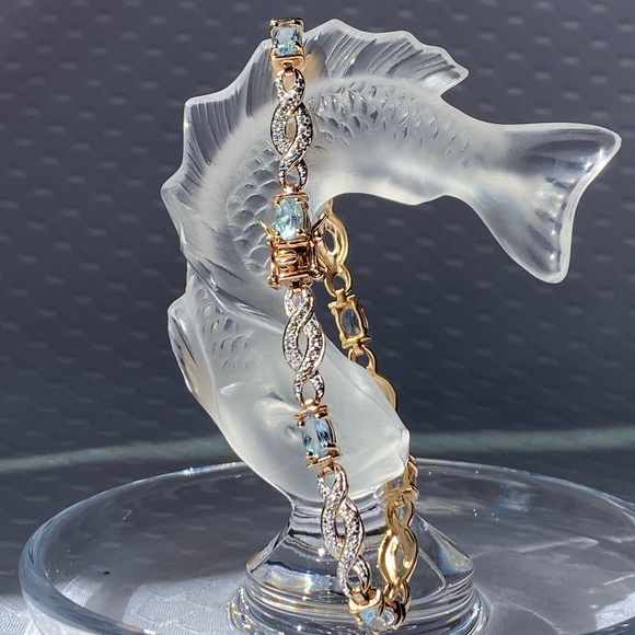 Sterling Silver 925 Two Tone Blue Topaz Gemstone Bracelet Size 7.25 - Picture 12 of 14